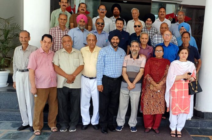 Retired Police officers during monthly meeting in Jammu on Tuesday.