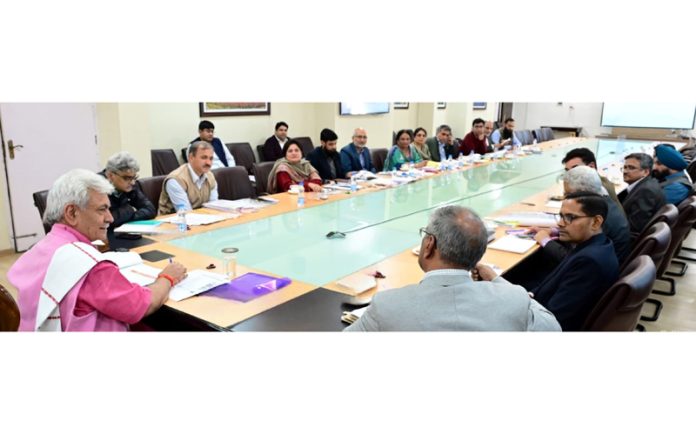 LG Manoj Singh chairing a meeting on Tuesday.