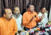 Shiv Sena leaders addressing a press conference at Jammu on Tuesday. -Excelsior/Rakesh