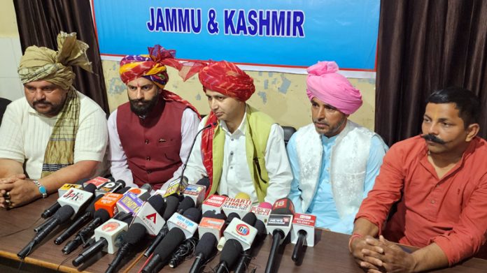 Pahari leaders Ehsan Mirza, Gurdev Singh and others during press conference in Jammu. -Excelsior/Rakesh