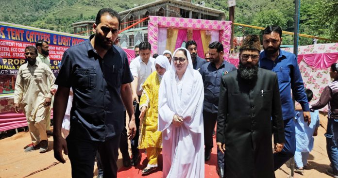 J&K Waqf Board Chairperson, Dr Darakhshan Andrabi during visit to Dingla Janyar in Poonch on Sunday.