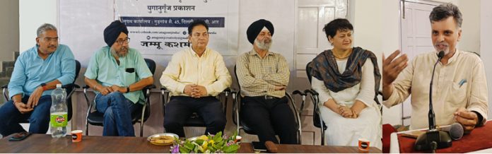 Writers and academicians during a workshop at Kala Kendra Jammu on Sunday.