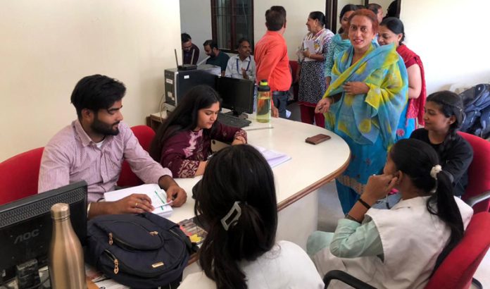 Doctors examining the patients during a medical camp organised by SSH in Dera Bassi on Tuesday.