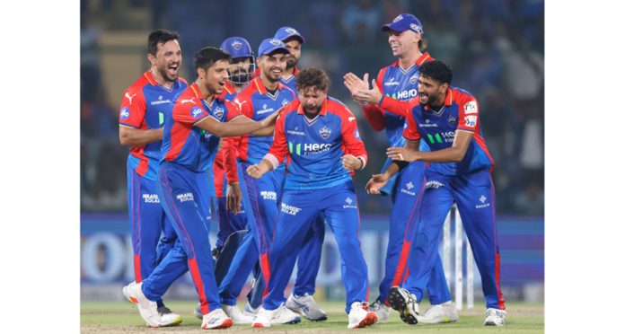 Delhi Capitals celebrating after defeating Rajasthan Royals by 20 runs.
