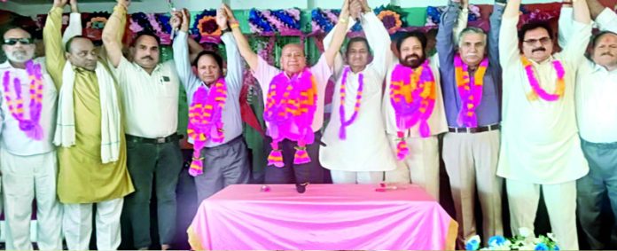 Senior NC leaders during a convention in Hiranagar on Friday.