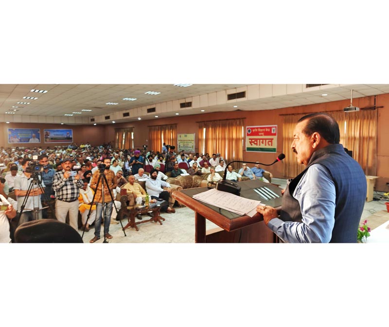 Union Minister Dr Jitendra Singh addressing a function at SKUAST Jammu on Tuesday.
