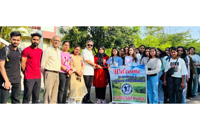Trekkers being flagged off by chief guest Chairman Team Jammu Zorawar Singh Jamwal on Tuesday.