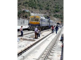 Electrification inspection being conducted at Reasi Railway Station on Sunday. -Excelsior/Romesh Mengi