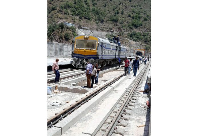 Electrification inspection being conducted at Reasi Railway Station on Sunday. -Excelsior/Romesh Mengi