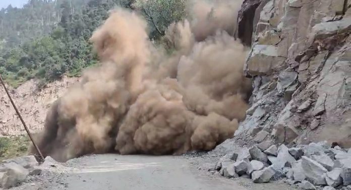 Kishtwar-Paddar road blocked near Nagseni due to landslide on Sunday.