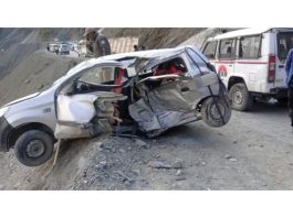 The ill-fated vehicle that met with an accident at Zozila area in Ganderbal district. -Excelsior/Firdous