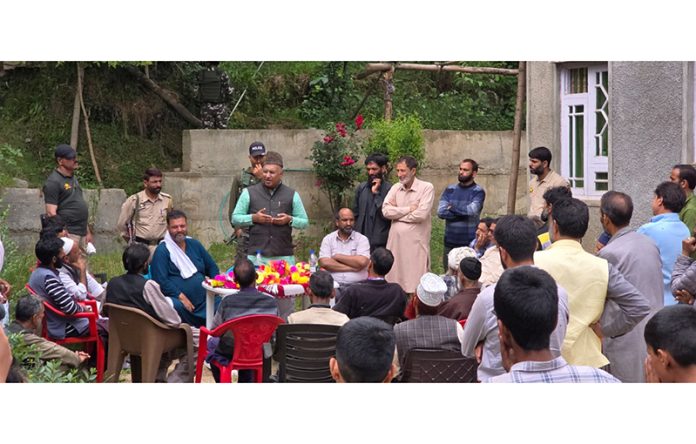 MP (RS), Gulam Ali Khatana addressing a meeting at Banihal on Saturday.