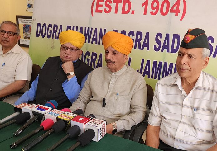 Th Gulchain Singh Charak talking to media persons at Jammu on Saturday. -Excelsior/Rakesh