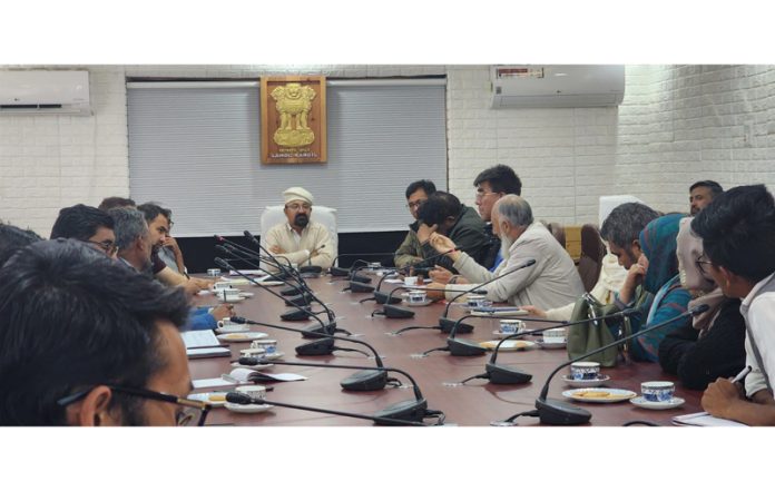 CEC, LAHDC, Kargil, Dr Mohammad Jaffer Akhoon, chairing a meeting at Council Secretariat Kargil on Friday.