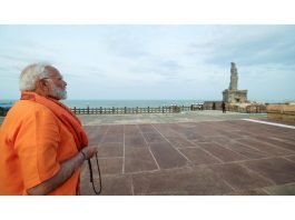 Prime Minister Narendra Modi at the Vivekananda Rock Memorial in Kanyakumari on Friday (UNI)