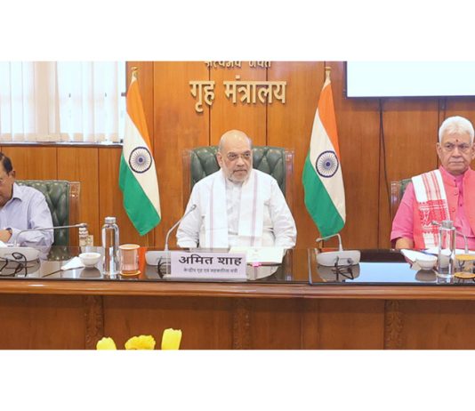 Home Minister Amit Shah chairing a security review meeting in New Delhi on Sunday.