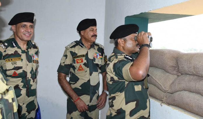 DG BSF Nitin Agrawal reviewing the operational readiness of the troops deployed along the IB in Jammu on Friday.