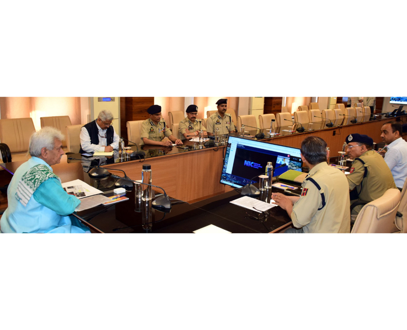 LG Manoj Sinha chairing security review meeting on Monday.