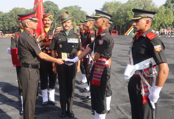 Northern Command chief Lt Gen Suchindra Kumar interacting with cadets during Passing Out Parade at IMA Dehradun on Saturday.