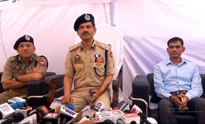 DGP R R Swain speaking to media persons in Jammu on Sunday.
