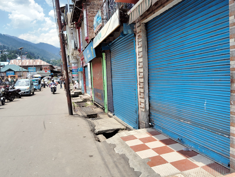 Shops closed in Bhaderwah town against the terror attack. -Excelsior/Tilak Raj