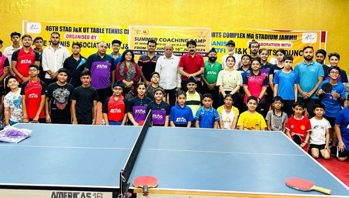 Table Tennis players posing along with dignitaries during the closing ceremony of Summer Camp at Jammu.