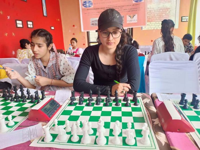 Players displaying keen interest during Chess games at Bhadarwah on Saturday.