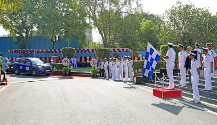 Vice Admiral Sanjay Bhalla flagging off Car Rally in New Delhi on Monday.