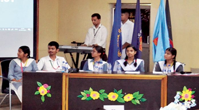 Speakers during Inter APS's Ethics Bowl competition held at Army Public School Ratnuchak.
