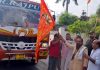 Pawan Shastri and Raj Kumar Gupta flagging off yatris to Haridwar on Tuesday.