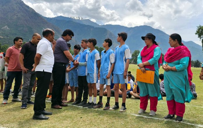 Chief Guest interacting with players at Kishtwar on Friday.