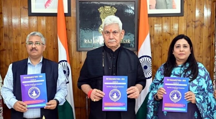 LG Manoj Sinha and senior officers during the launching of various Swachh initiatives for SANJY-2024 at Srinagar.