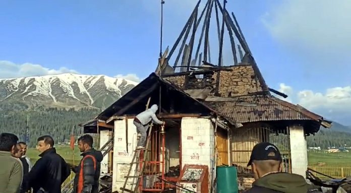 Historic Shiv temple at Gulmarg gutted in a fire incident on Wednesday.
