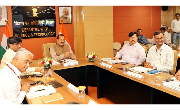 Union Minister Dr Jitendra Singh chairing a meeting of the Department of Science & Technology at New Delhi on Saturday.