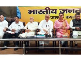 BJP leaders during a meeting at party office at Trikuta Nagar on Thursday.