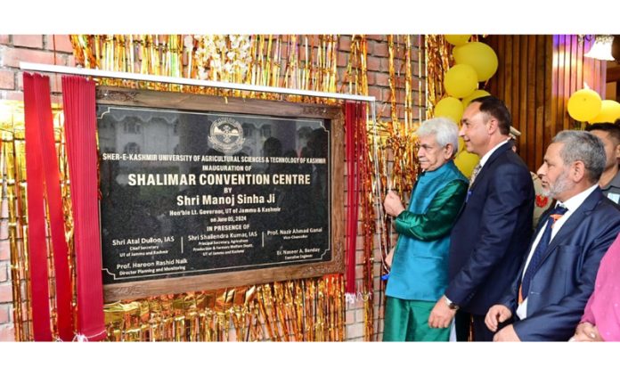Lt Governor Manoj Sinha inaugurating Shalimar Convention Centre of SKUAST-K.