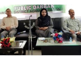 Secretary DDMRR&R Anil Koul during a public darbar at Sathra in Poonch on Thursday.