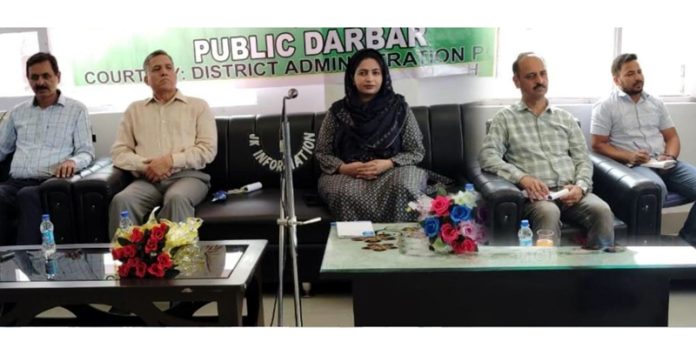 Secretary DDMRR&R Anil Koul during a public darbar at Sathra in Poonch on Thursday.