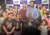 Natrang Director, Balwant Thakur along with children and others at the start of a theatre workshop in Jammu on Monday.
