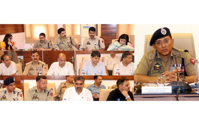 ADGP Jammu Anand Jain and other officers during a training programme on new criminal laws in Jammu district on Saturday.