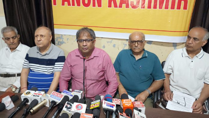PK leaders at a press conference at Jammu on Saturday. -Excelsior /Rakesh