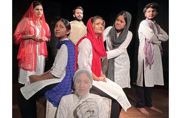 A scene from Hindi play ‘Laadli’ staged by Natrang at Jammu on Sunday.
