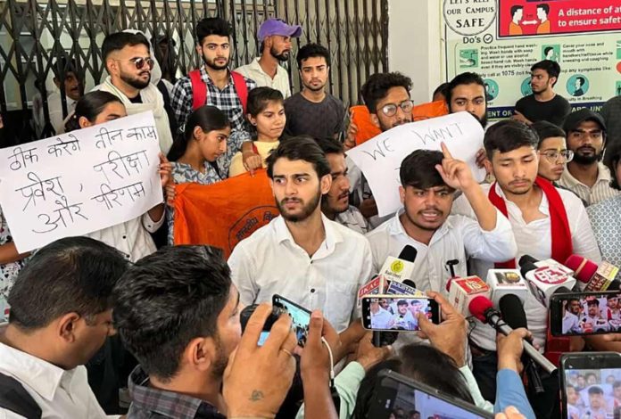 ABVP activists protesting in front of office of Dean Academic Affairs in Jammu University.