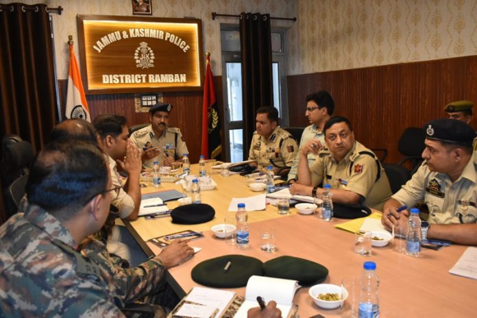DIG DKR Range, Shridhar Patil, chairing a security review meeting in Ramban on Tuesday.