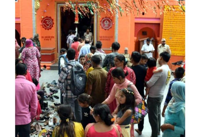 Devotees paying obeisance at Sudh Mahadev temple.