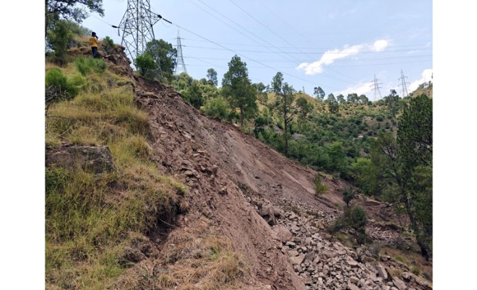 A view of landslide hit area in Ramban on Sunday.
