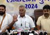 Former Minister and senior BJP leader, Sukhnandan Choudhary addressing a press conference at Jammu on Friday.-Excelsior/Rakesh