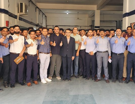 Representatives from Hyundai Motors during their visit to Jammu on Thursday.
