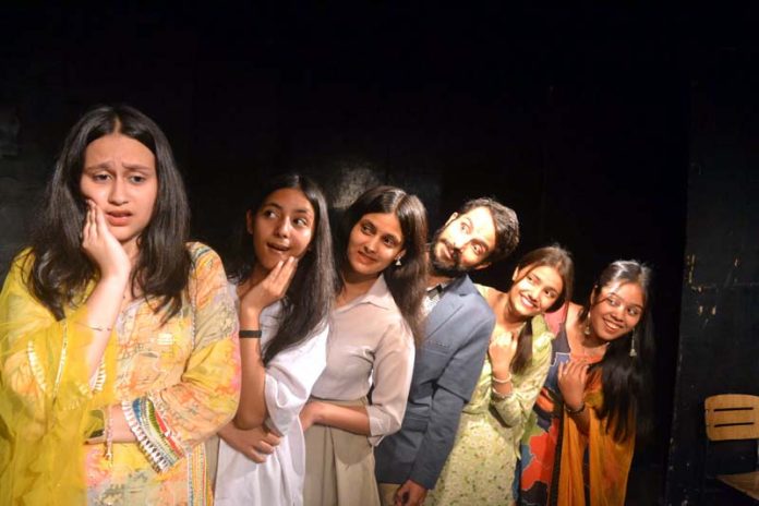 A scene from Hindi play ‘Lipstick Ki Muskaan’ staged at Jammu on Sunday.