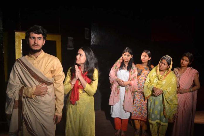 A scene from the play ‘Uthal Puthal’ staging at Jammu on Sunday.